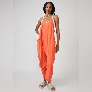 NEW Free People Movement Hot Shot Onesie with side pockets in Orange  - Sz Large